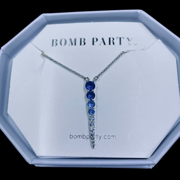 Bomb Party Ombre Sapphire Necklace Rhodium Plated Pendant Gift Trendy - Picture 6 of 7